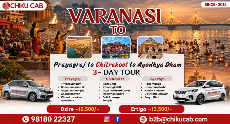 3 Days tour package from Varanasi to Prayagraj , Chitrakoot & Ayodhya Dham